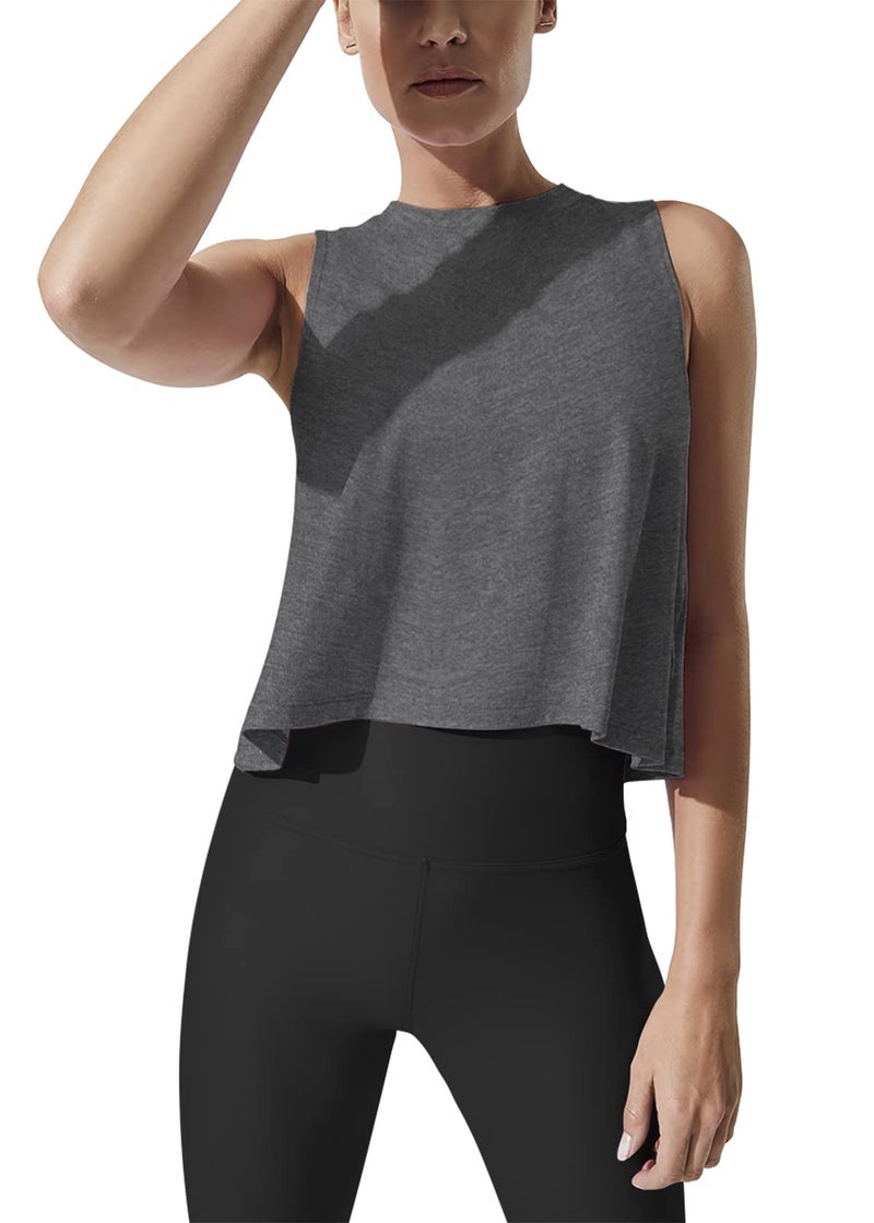 Mippo Workout Tank Tops for Women Athletic Gym Crop Tops Sleeveless Workout Shirts Activewear Running Clothes Heather Gray L - Image 1